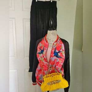 Silk Style Joggers Embroidered Satin Bomber Jacket Silence + Noise Yellow Bag